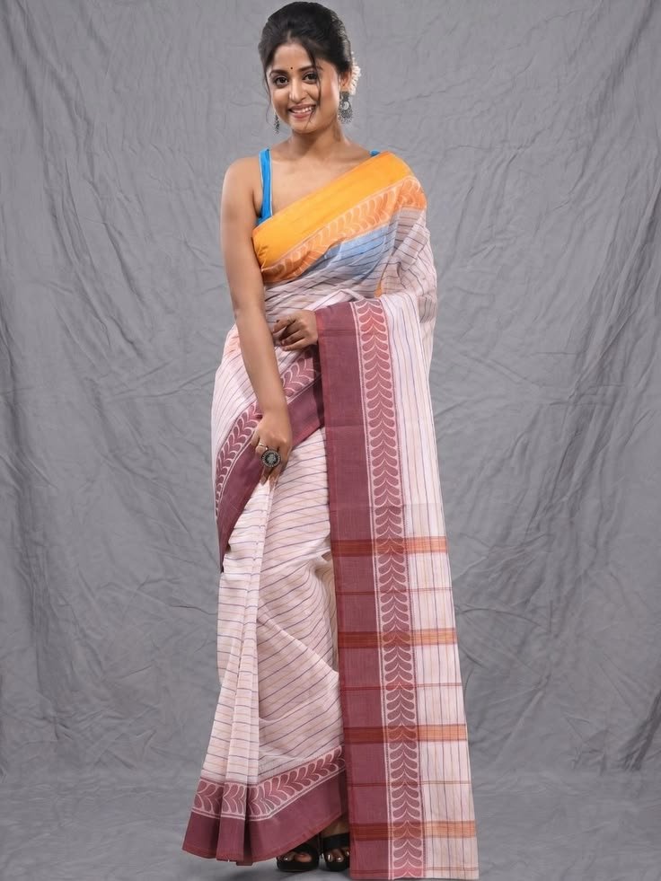 charukriti ethnic motifs pure cotton handloom taant saree