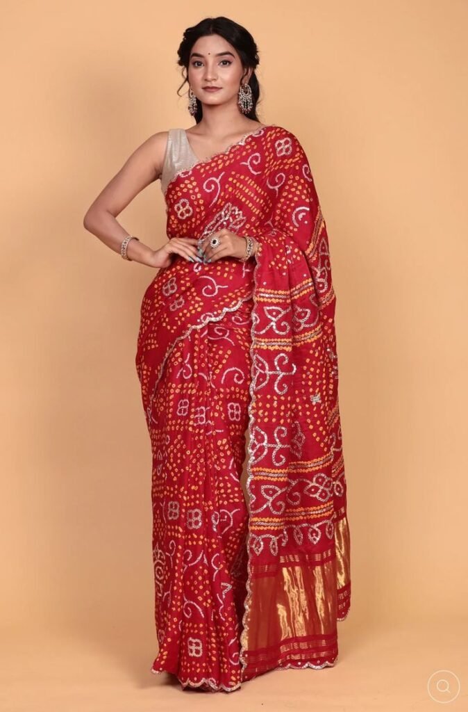 classic red bandhani saree 