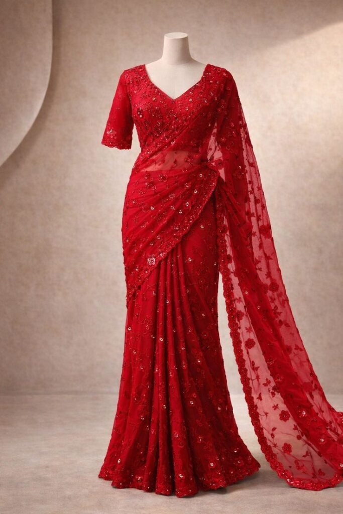 designer red saree – wedding outfit ethnic wear party wear traditional dress for women