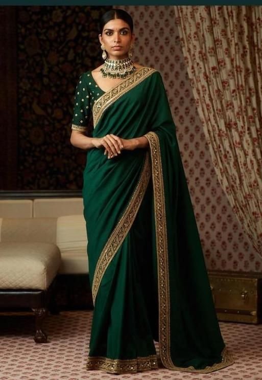 emerald green color silk saree – panache haute…