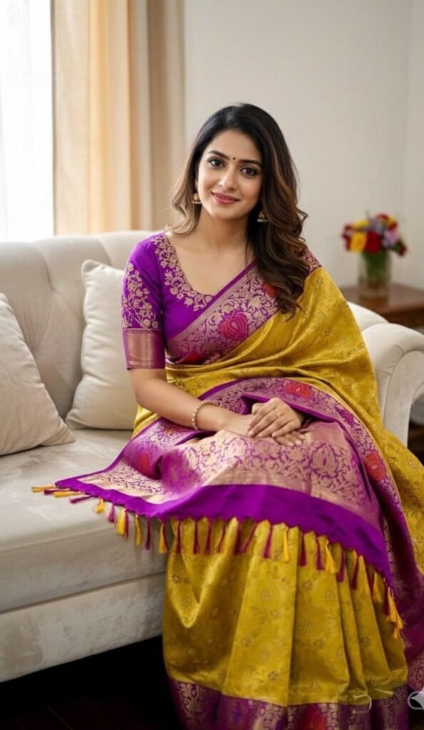 kanjeevaram silk saree gold zari, floral designer sari