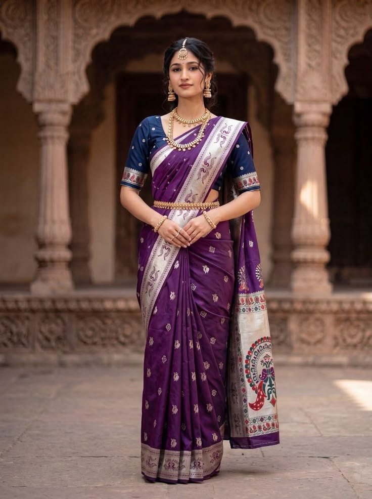paithani silk saree, orange green meenakari border, traditional wedding saree