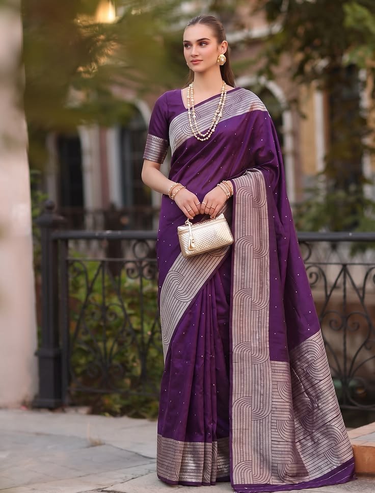 purple cotton blend saree with blouse cotton sarees