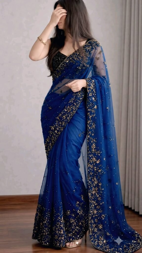 royal blue sequins saree look ✨ elegant party wear saree inspo