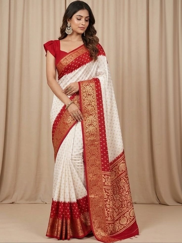 superlaxmi bandhani dola silk zari border white sarees