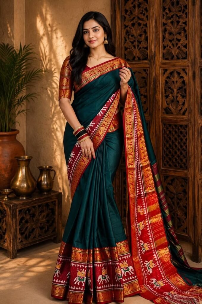 solid kanjivaram cotton silk saree traditional temple border indian wear